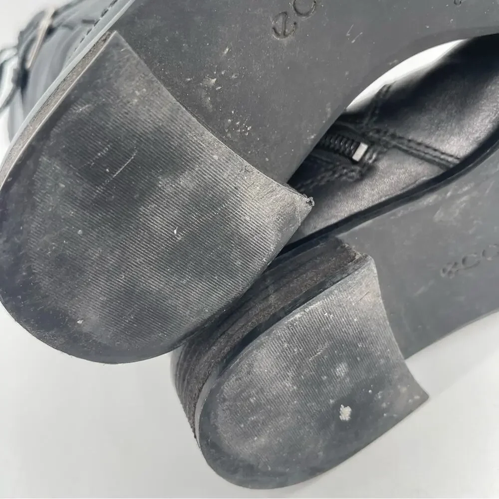 ECCO Boots Size 38 (7-7.5) Black Hobart 3 Buckle Riding Tall Womens Leather